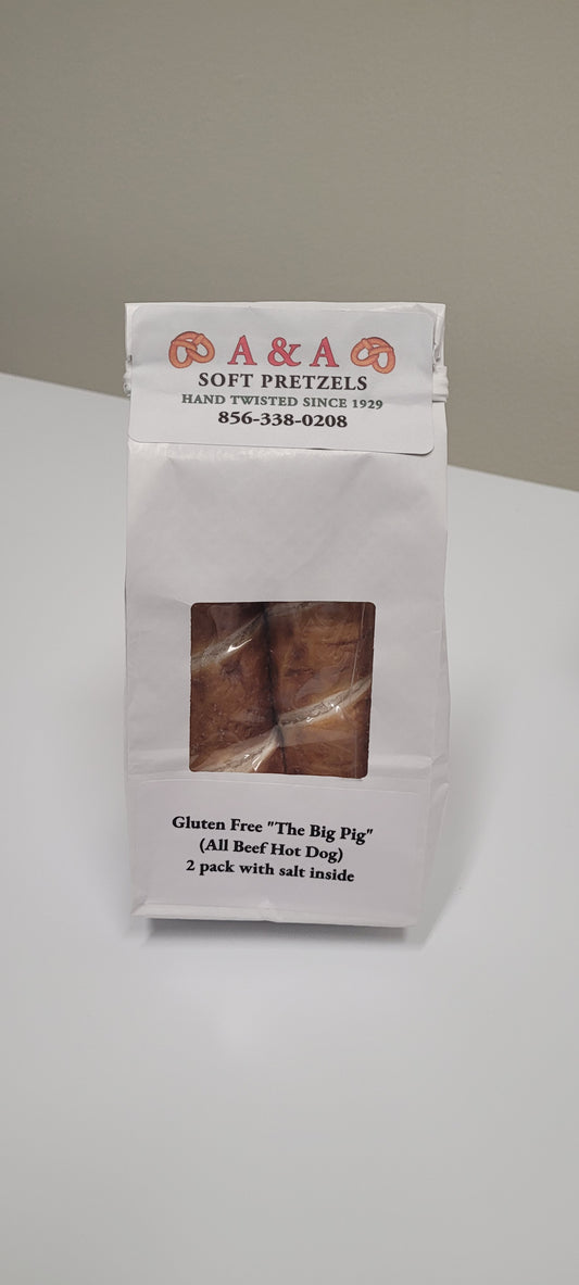 Gluten Free "The Big Pig" Pretzel Dog (All Beef Hotdog Filled Pretzel) with Salt- 2 per pack