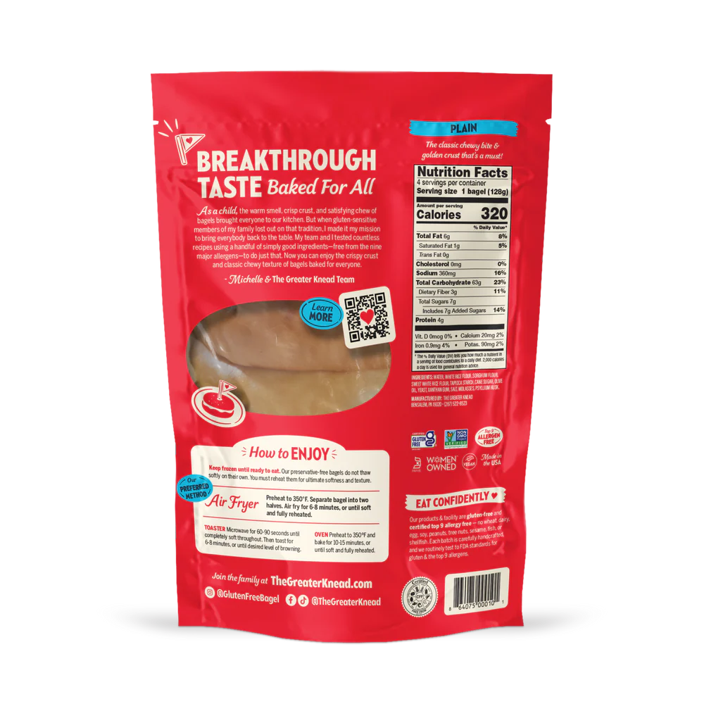 The Greater Knead Gluten Free NY Style Plain Bagels (CGF)