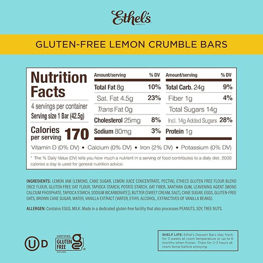 Ethel's Baking Company Lemon Crumble 4ct/6oz Dessert Bar Trays (CGF)