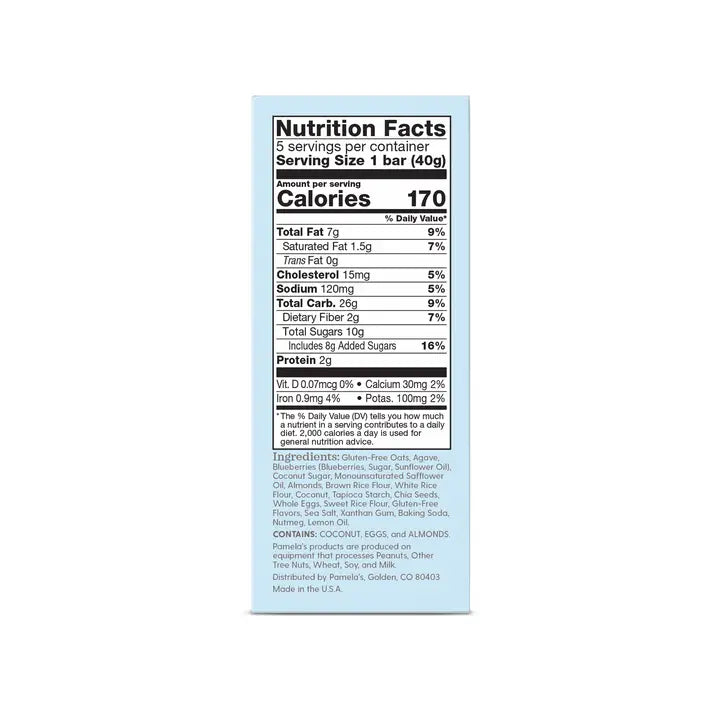 Pamela's Blueberry Lemon Whenever Bars, 5 - 1.41 oz (CGF)