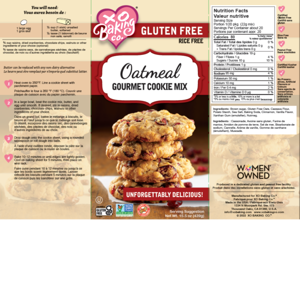 XO Baking Company Oatmeal Gourmet Cookie Mix (CGF)