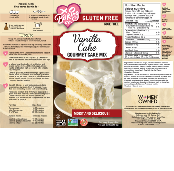 XO Baking Company Vanilla Gourmet Cake Mix (CGF)