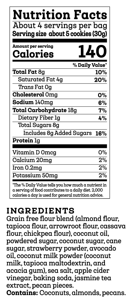 Siete Foods Strawberries and Cream Grain Free Cookies 4.5 Oz Bag